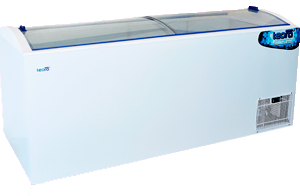 EXHIBIDORA HORIZONTAL 900 LTS TAPA VIDRIO CURVO TEORA